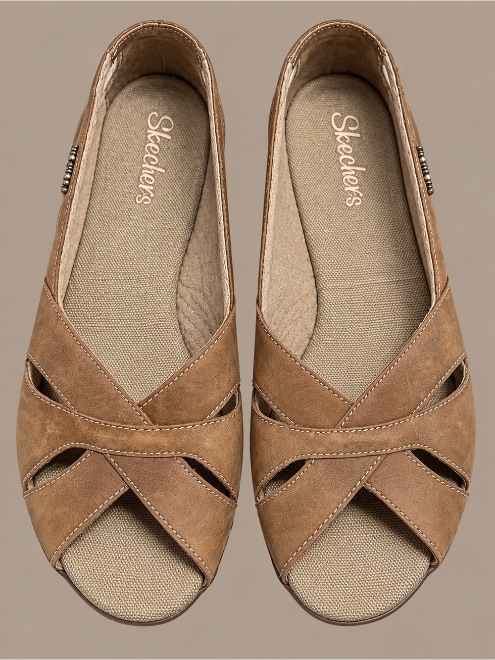 Skechers Women's Tan Open-Toe Cross-Strap Sandals